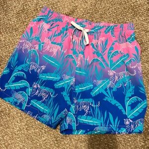 Chubbies Swim Trunks Mens Large Pink Blue Tiger Board Shorts Preppy